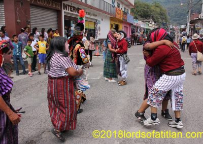 In the celebration of Corpus Cristi in Panajachel there are outfits from all over Guatemala. In this photo, however, everyone appears to be from Santiago Atitlán.